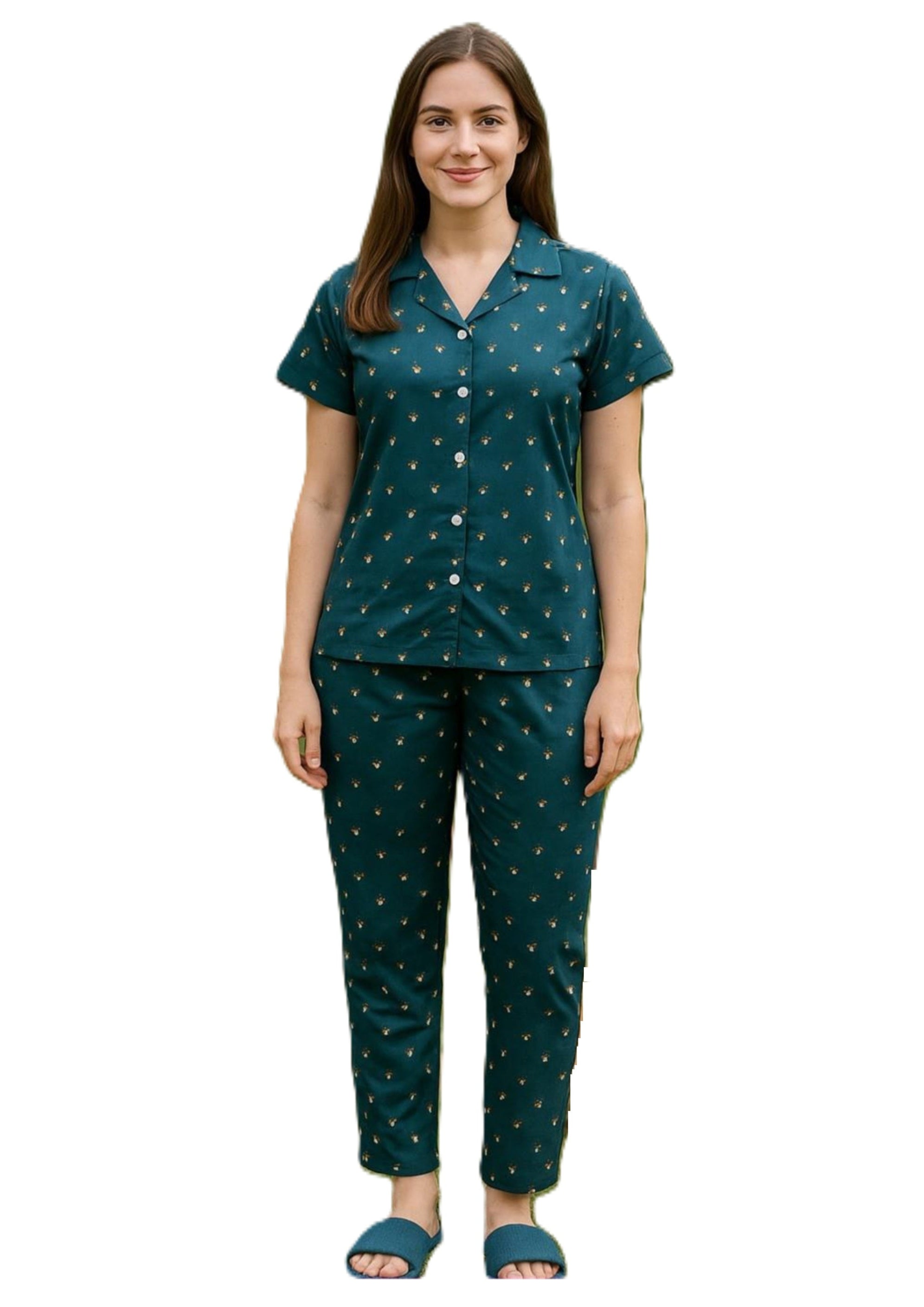 Cotton Collar Night Suit Set – Short Sleeve Comfort Wear (M-XXL)