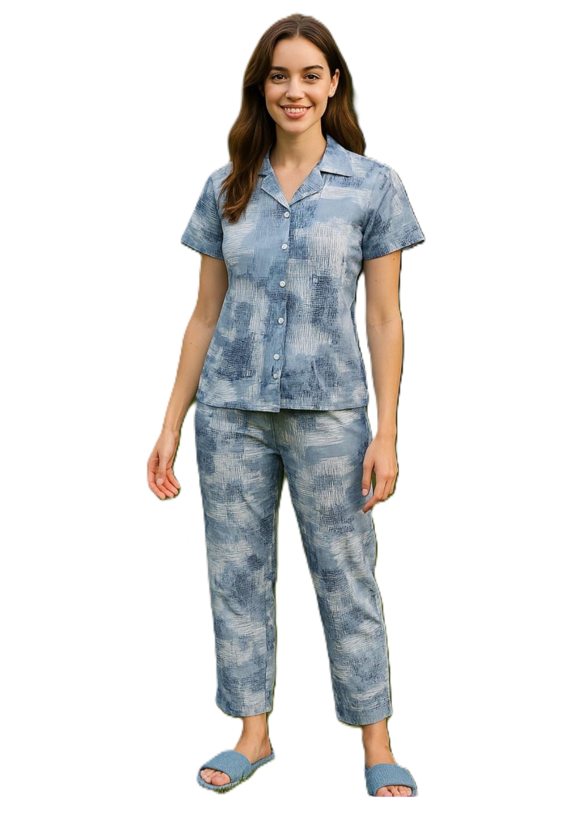 Cotton Collar Night Suit Set – Short Sleeve Comfort Wear (M-XXL)