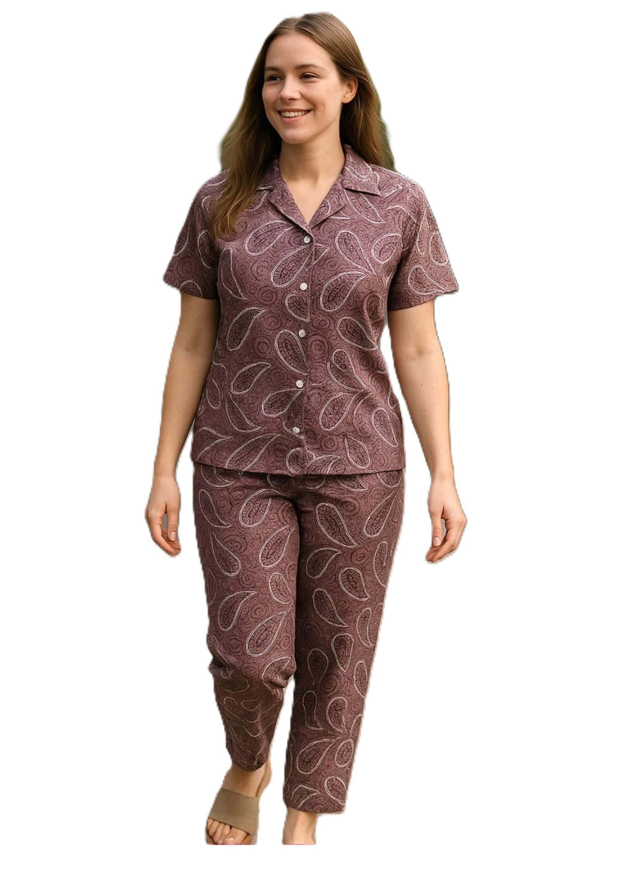 Cotton Collar Night Suit Set – Short Sleeve Comfort Wear (M-XXL)